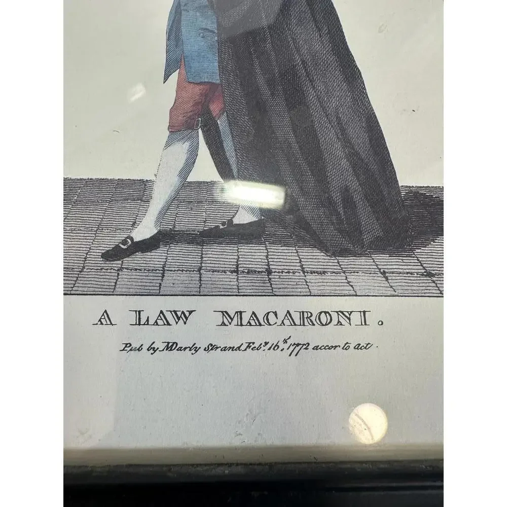 Early 20th Century Law Macaroni Satirical Print Framed Colonial Decor Lawyer